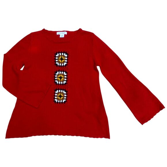 Skye's The Limit Women's Sz M  Red Pullover sweater Tunic granny squares accent - Picture 6 of 14